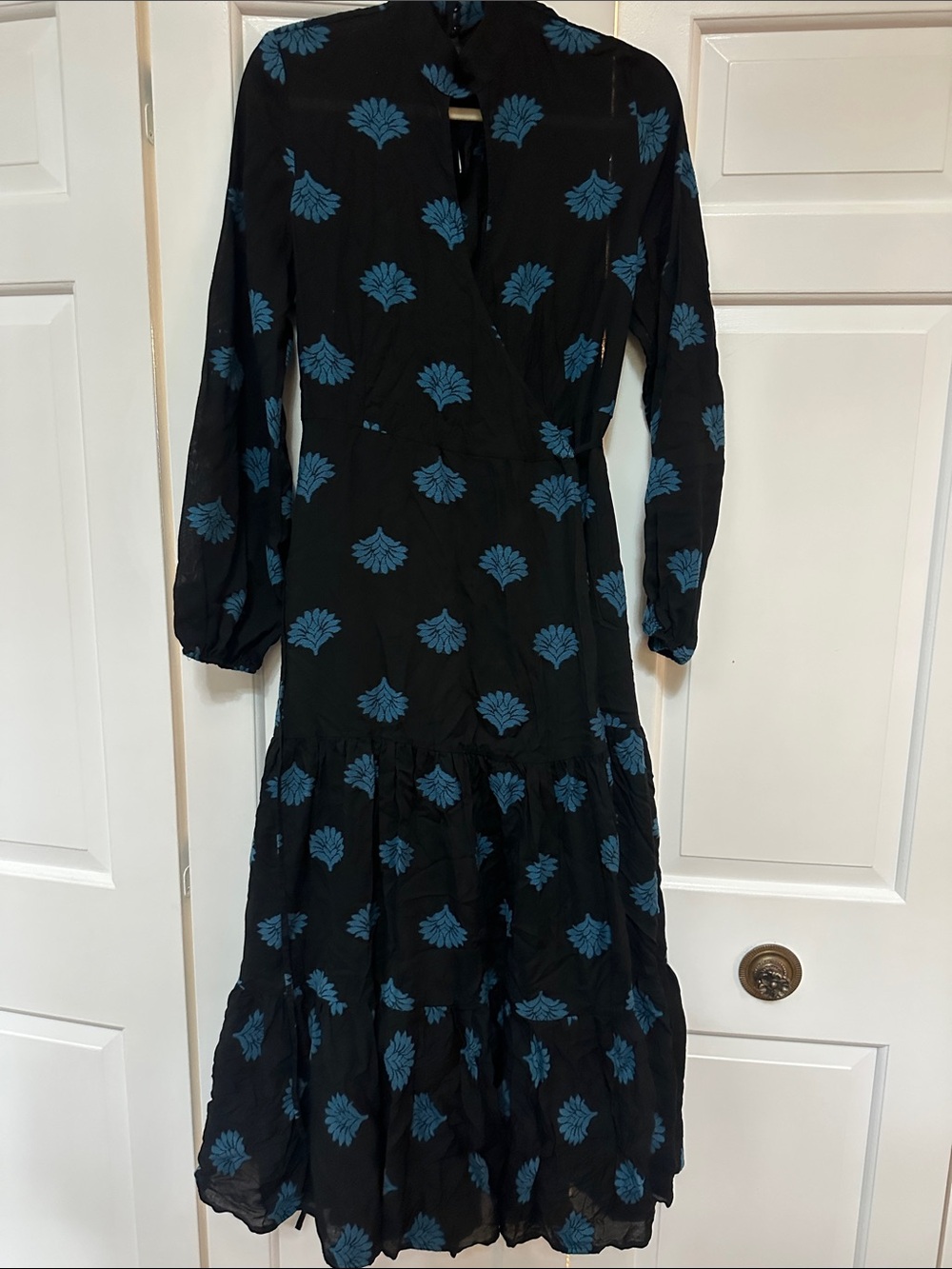RHODE Black & Teal Floral Long Sleeve embroidered dress